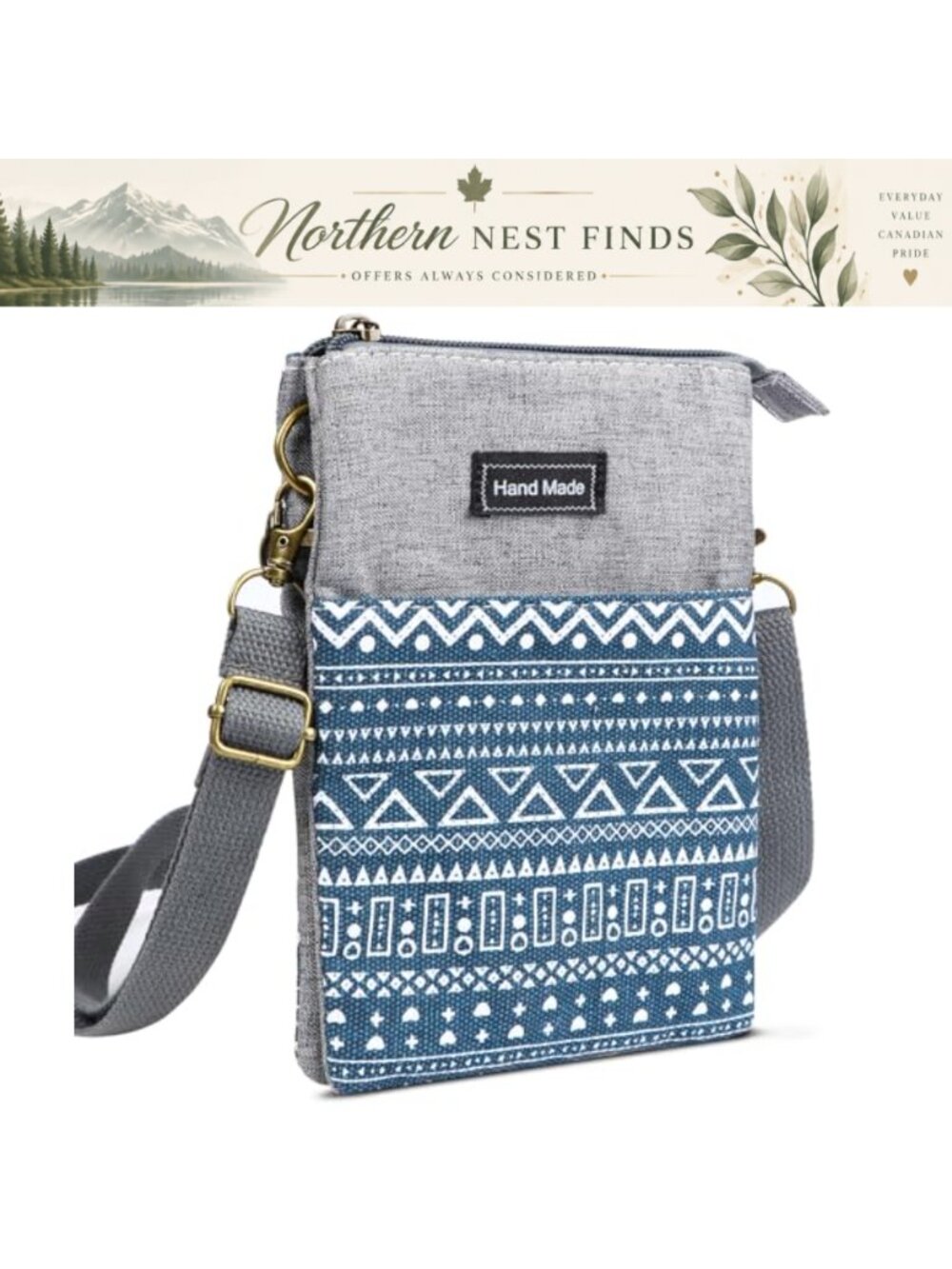 Canvas Crossbody Bag Small Multi Pocket Purse Adjustable Strap Women